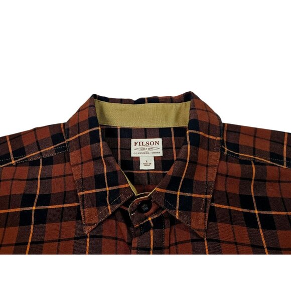 C.C. Filson Brown Plaid Button Up Shirt Long Sleeve Men's Large Cotton - Picture 4 of 9
